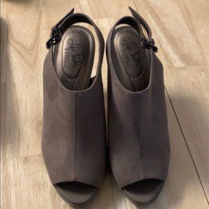 Light brown open toe heels